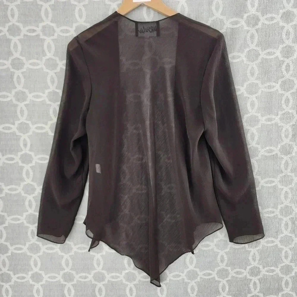 Vintage Ursula of Switzerland Open Front Long Sleeve Asymmetrical Brown Cardigan - Picture 2 of 8